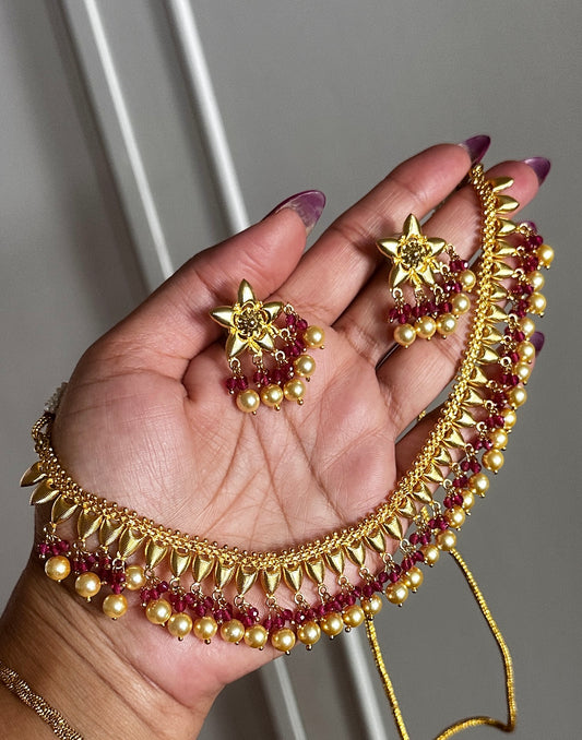 gold plated necklace with studs  sandookh collection