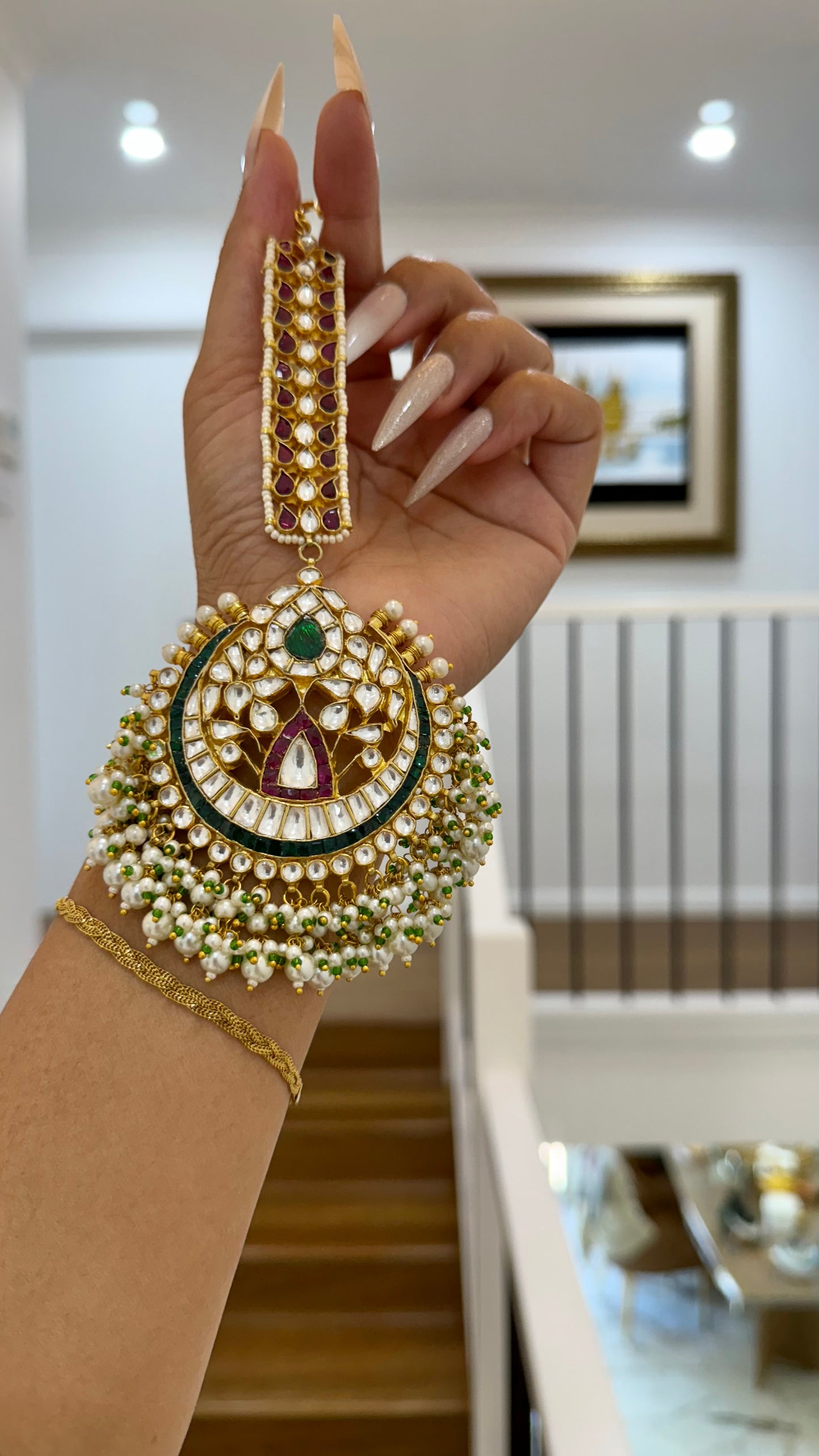 Gold-plated Pachi Kundan tikka for brides and special occasions