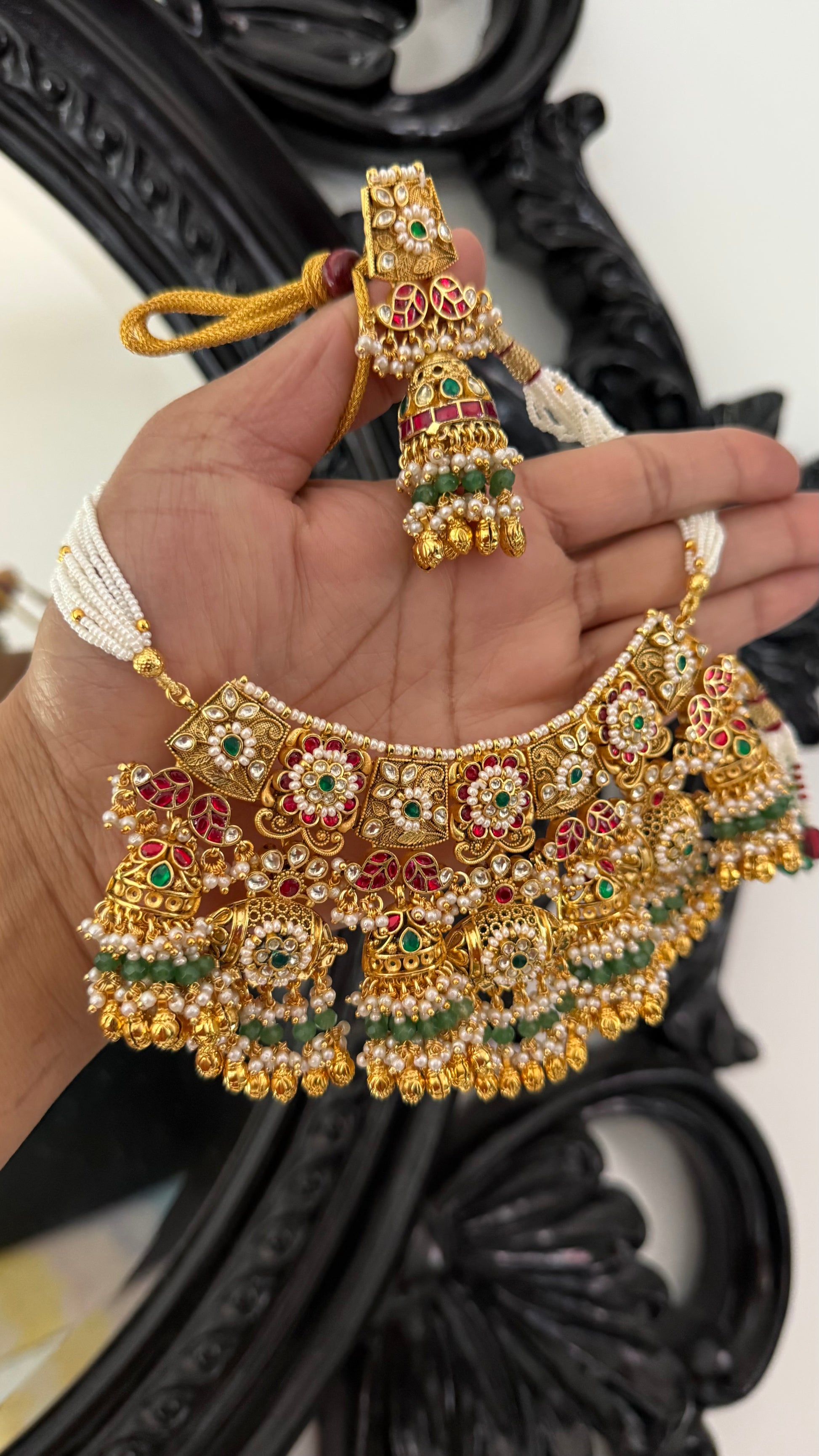 Gold Plated Indian Choker Set with Earrings – Bridal Jewelry 