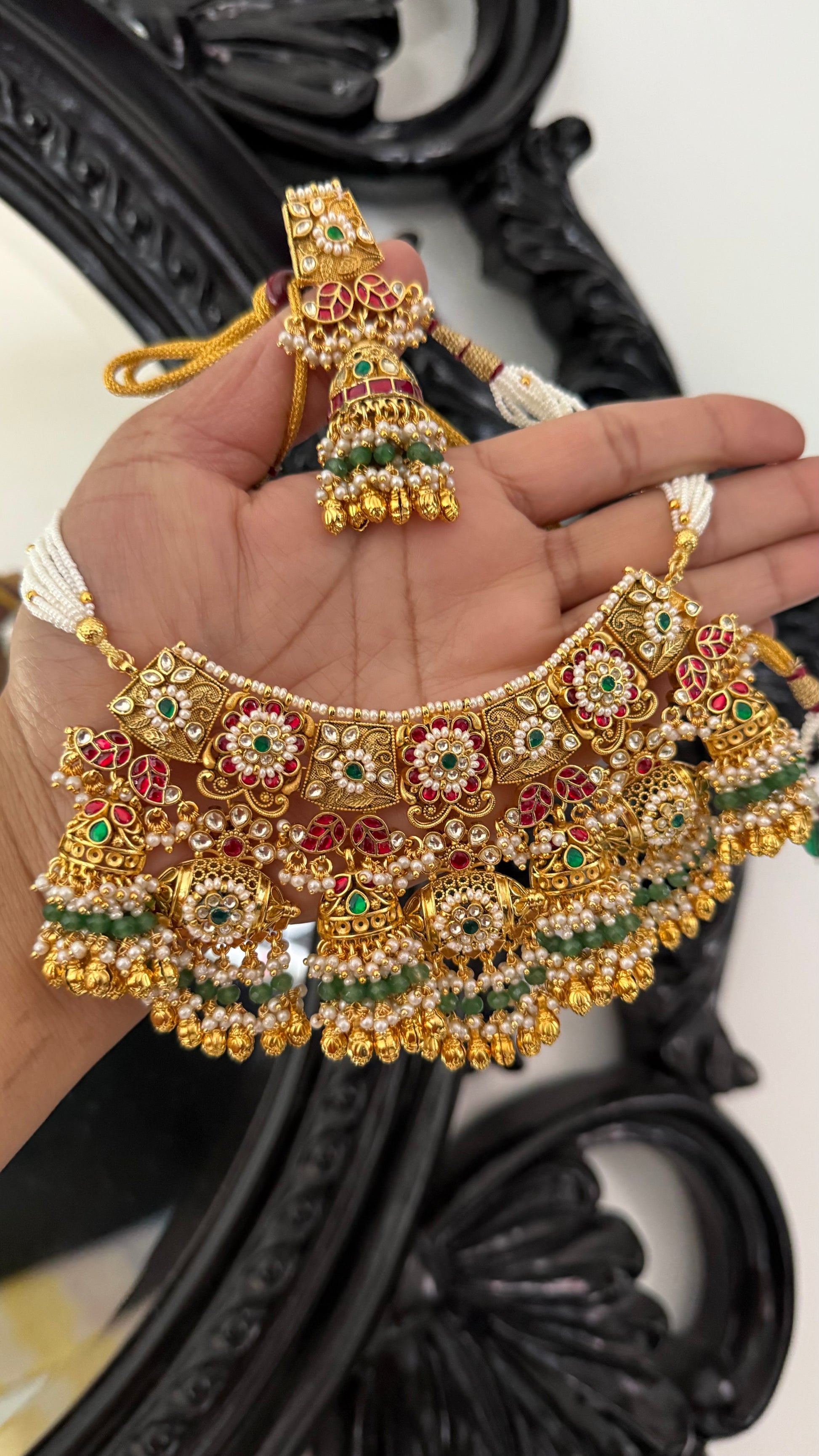 Gold Plated Indian Choker Set with Earrings – Bridal Jewelry 