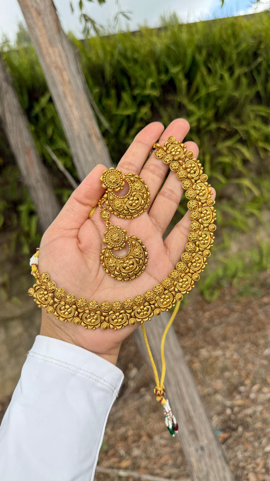 Gold finish Indian necklace for bridal and festive wear