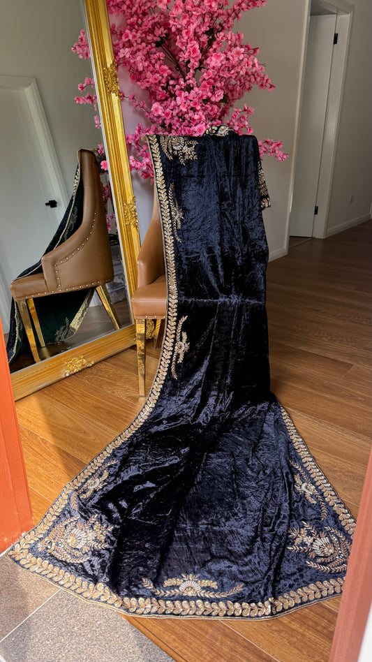 black velvet shawl with gold embroidery for winter