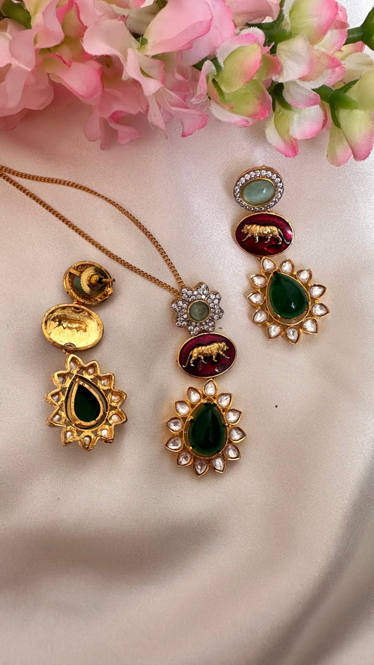 Sabyasachi inspired Pendant set with chain and earrings necklace