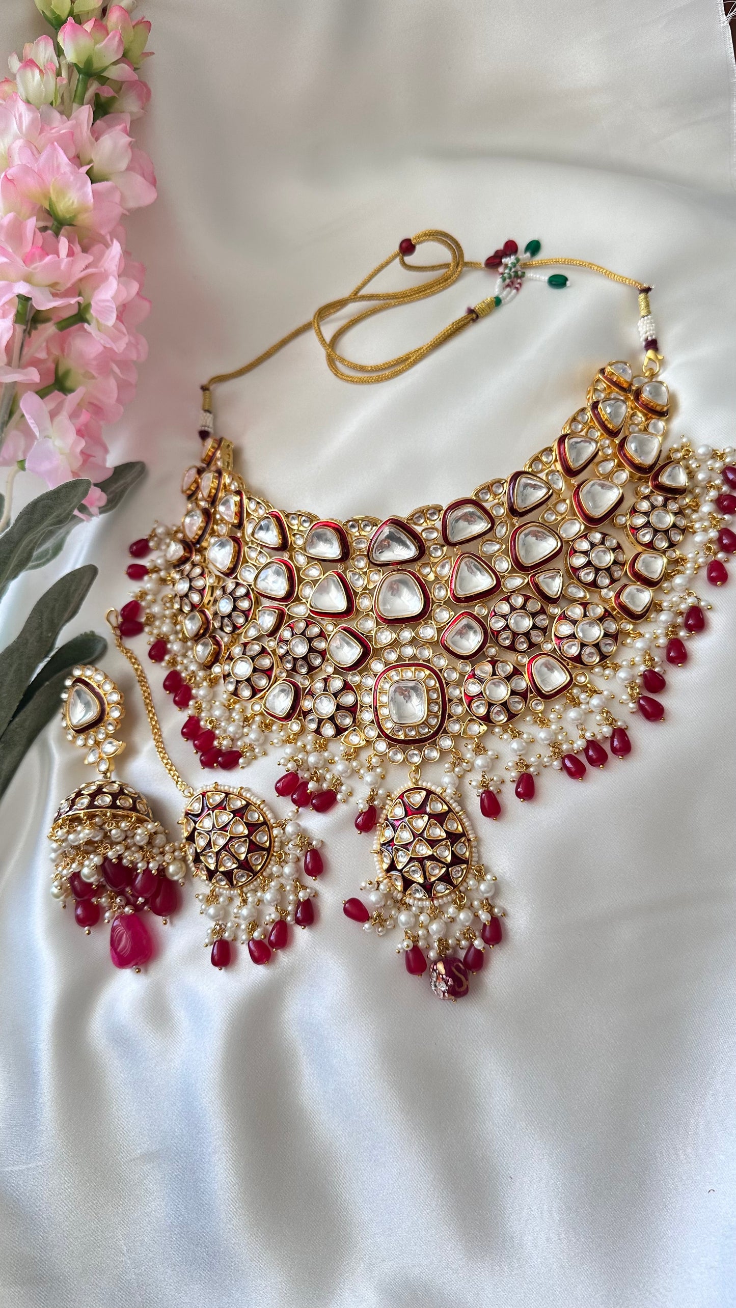 Asharfee bridal choker uncut polki ruby