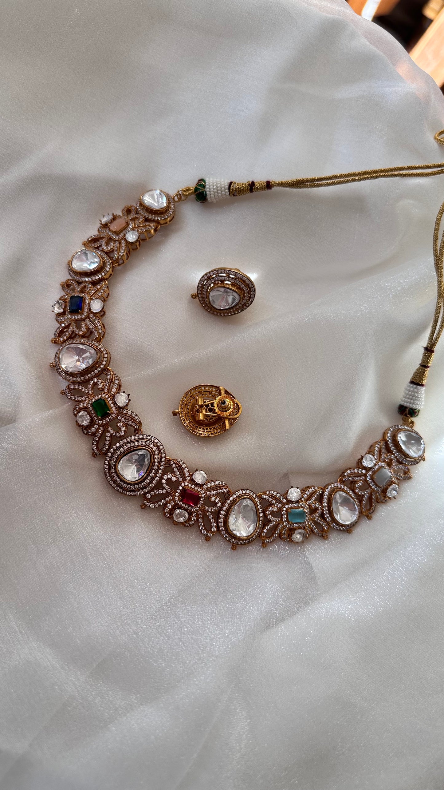 Multi necklace uncut kundan and big polki