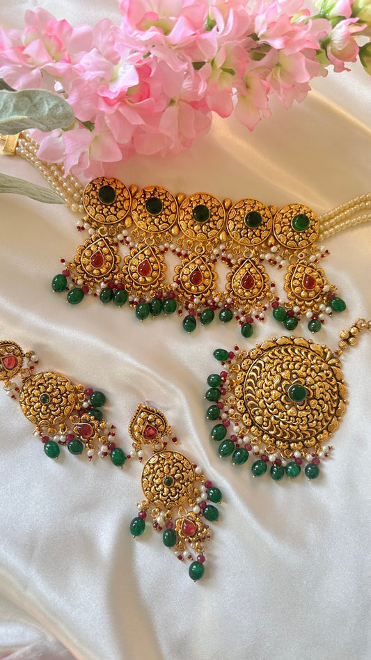 Gold plated choker set sandookh perfect for bride