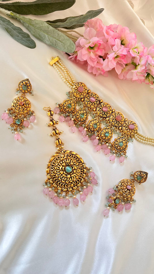 Gold plated choker set sandookh perfect for bride