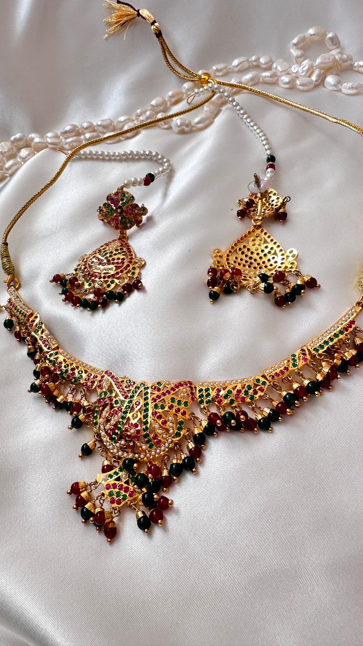 Real jadau necklace and earrings