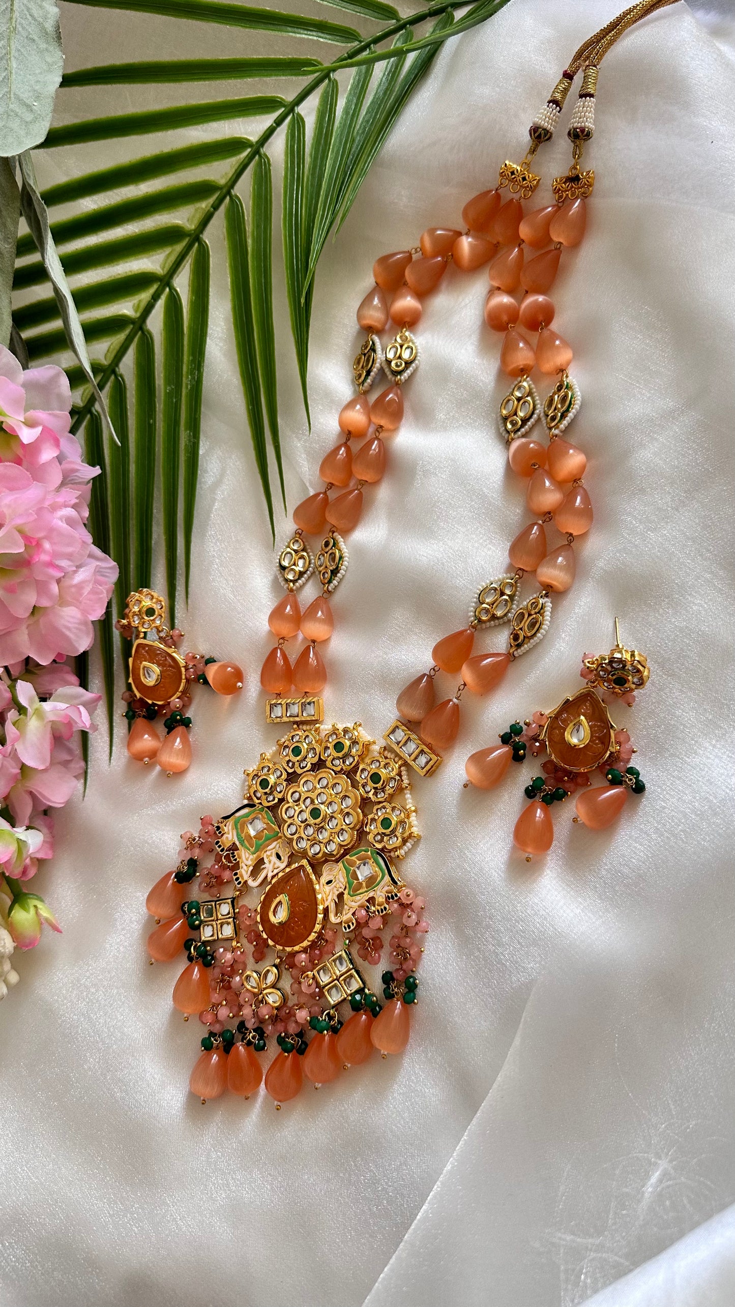 Long necklace raani haar peach