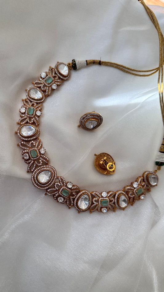 Mint necklace uncut kundan and big polki