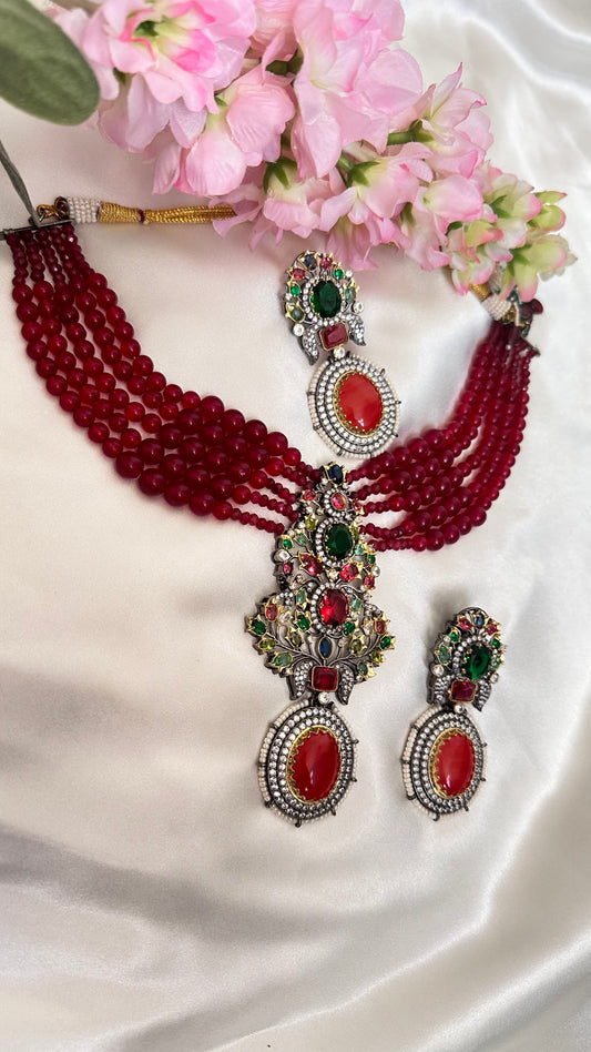 Sabyasachi inspired Ruby green mix necklace set