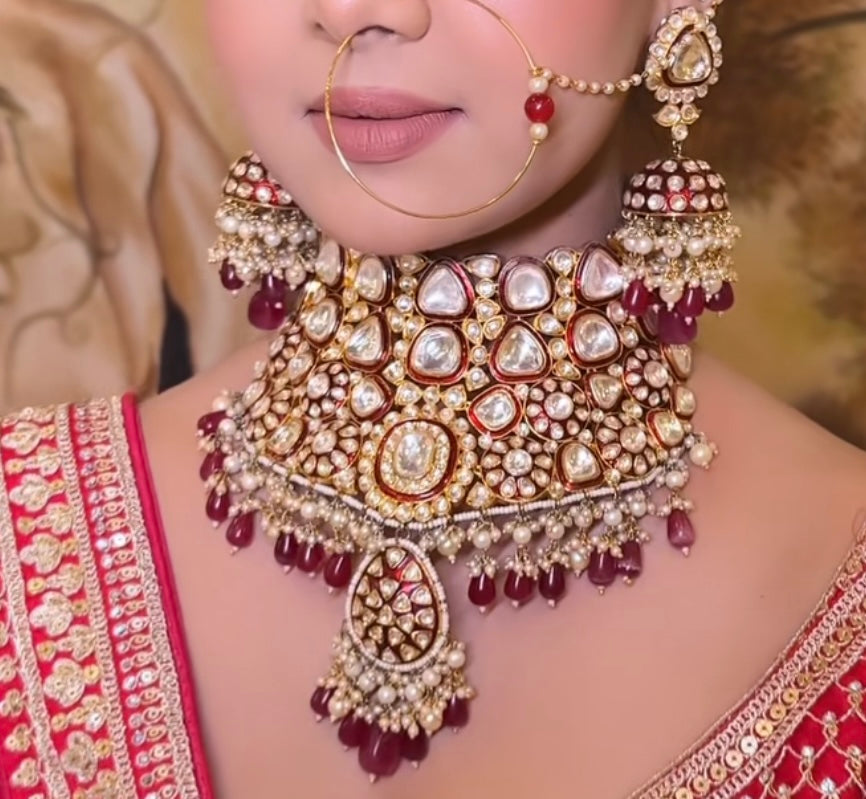 Asharfee bridal choker uncut polki ruby