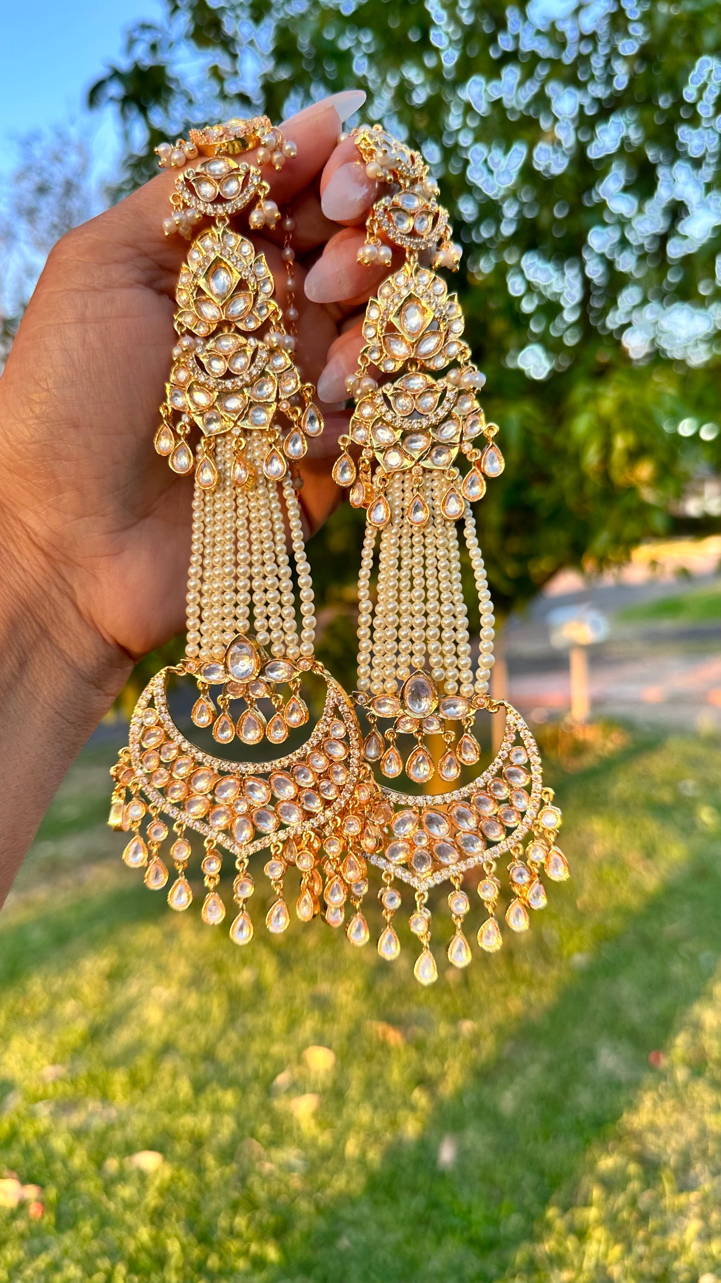 Kyamat uncut kundan oversized earrings with sahare