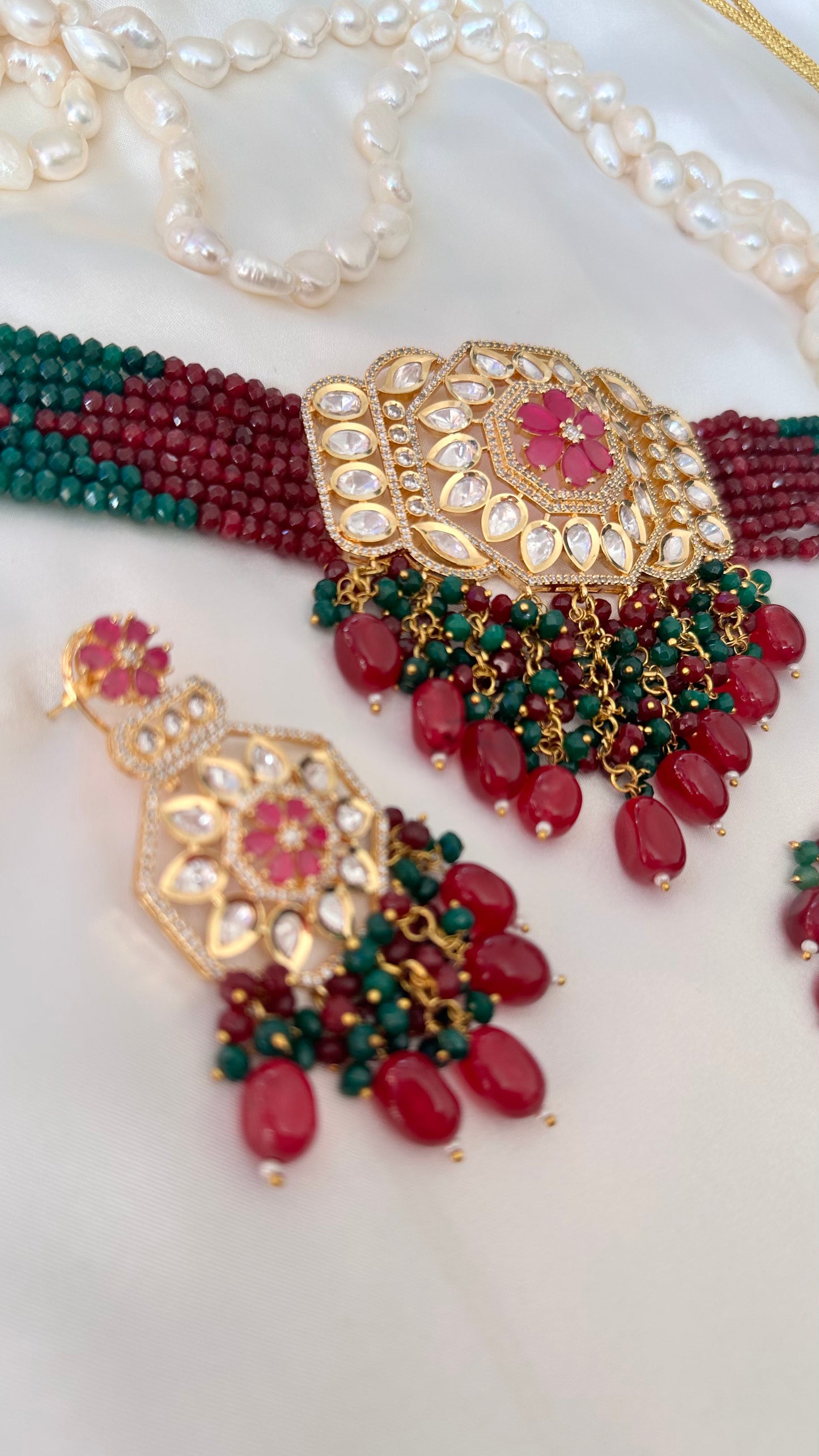 Ruby green mix uncut kundan choker