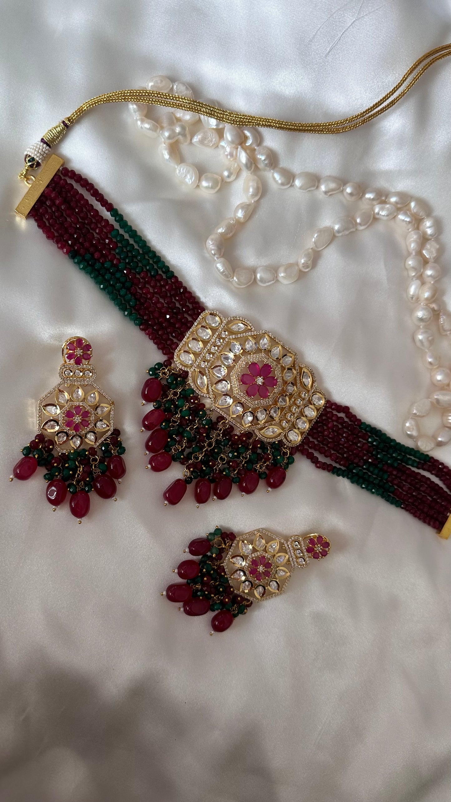 Ruby green mix uncut kundan choker