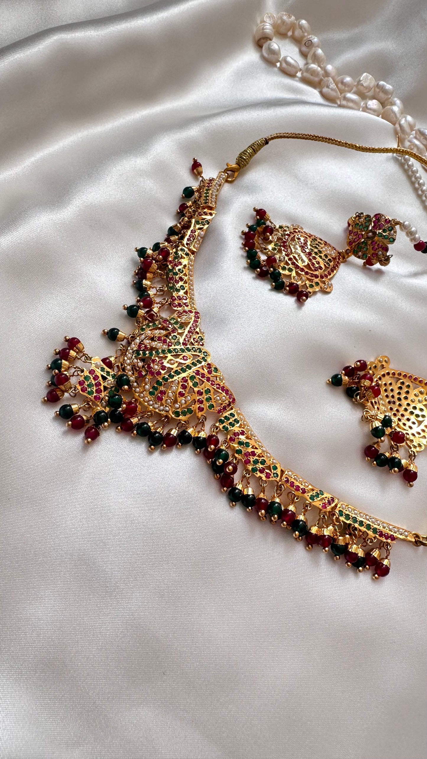 Real jadau necklace and earrings