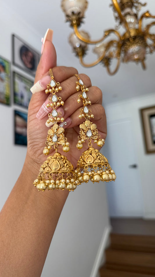 real gold plated jhumki with sahare