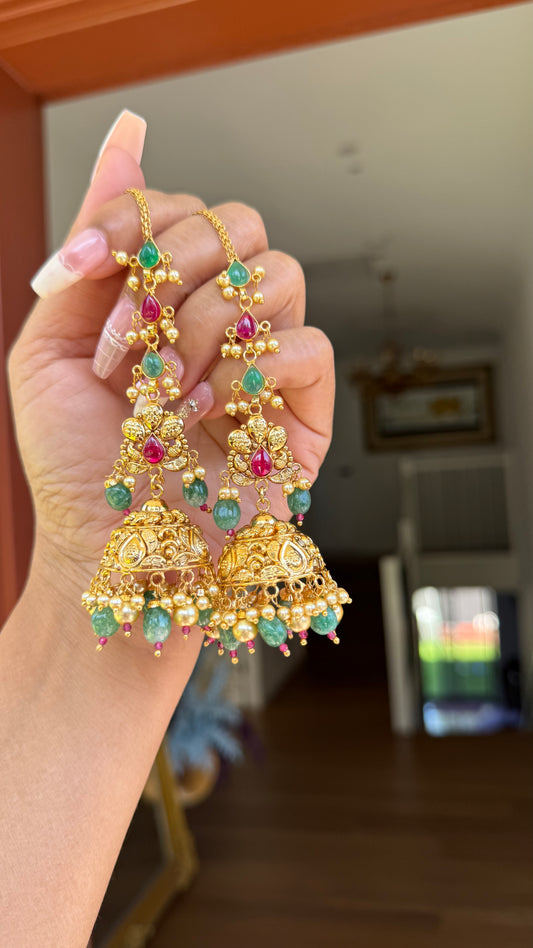 real gold plated jhumki with sahare