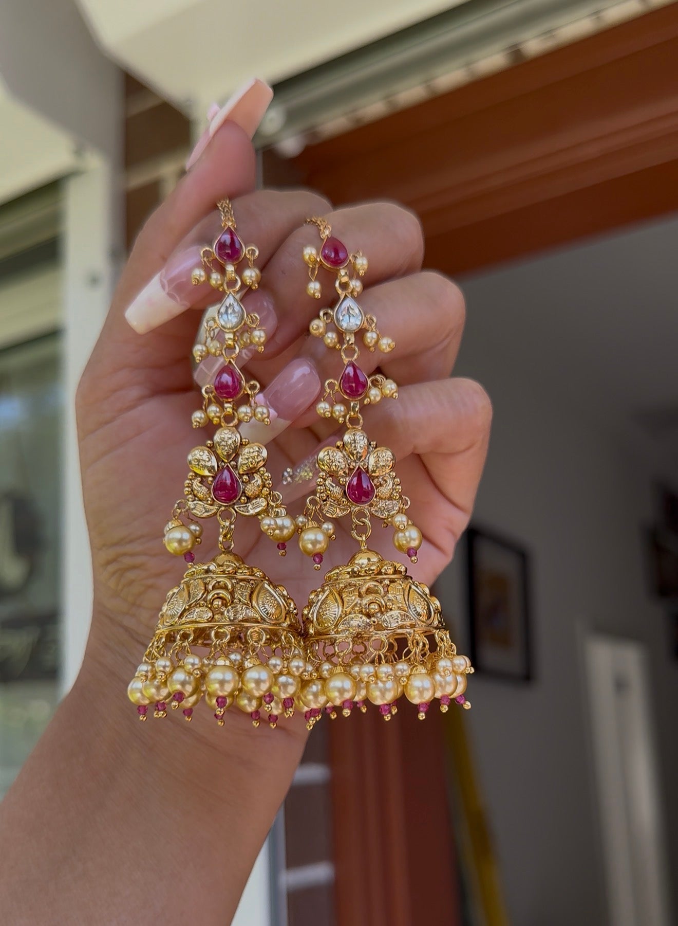 real gold plated jhumki with sahare