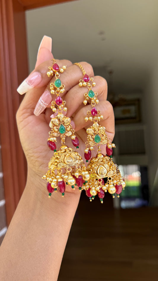 real gold plated jhumki with sahare