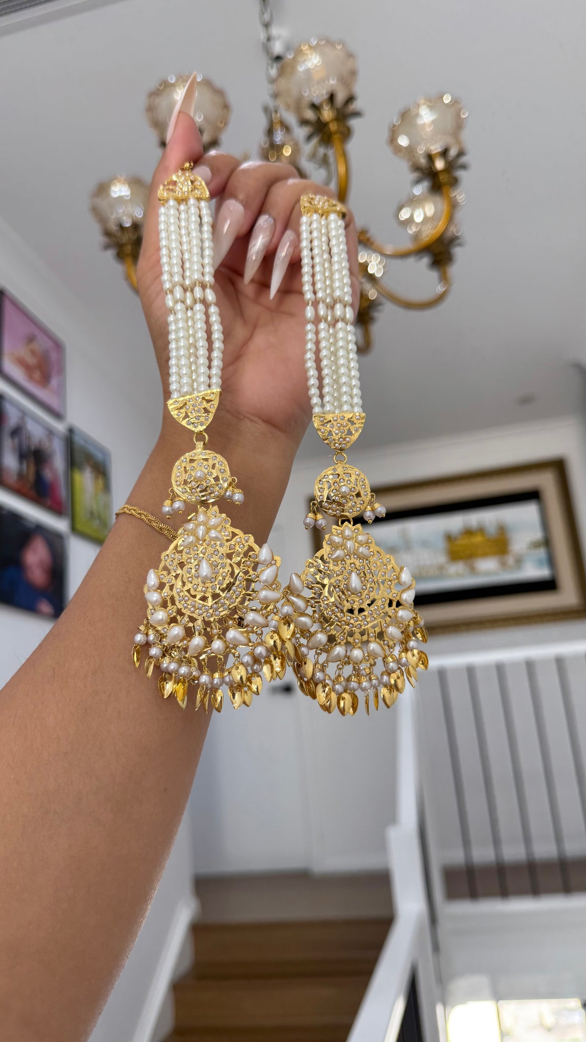 Real Jadau Earrings Gold Plated with Attached Sahare | Traditional Indian Bridal Earrings