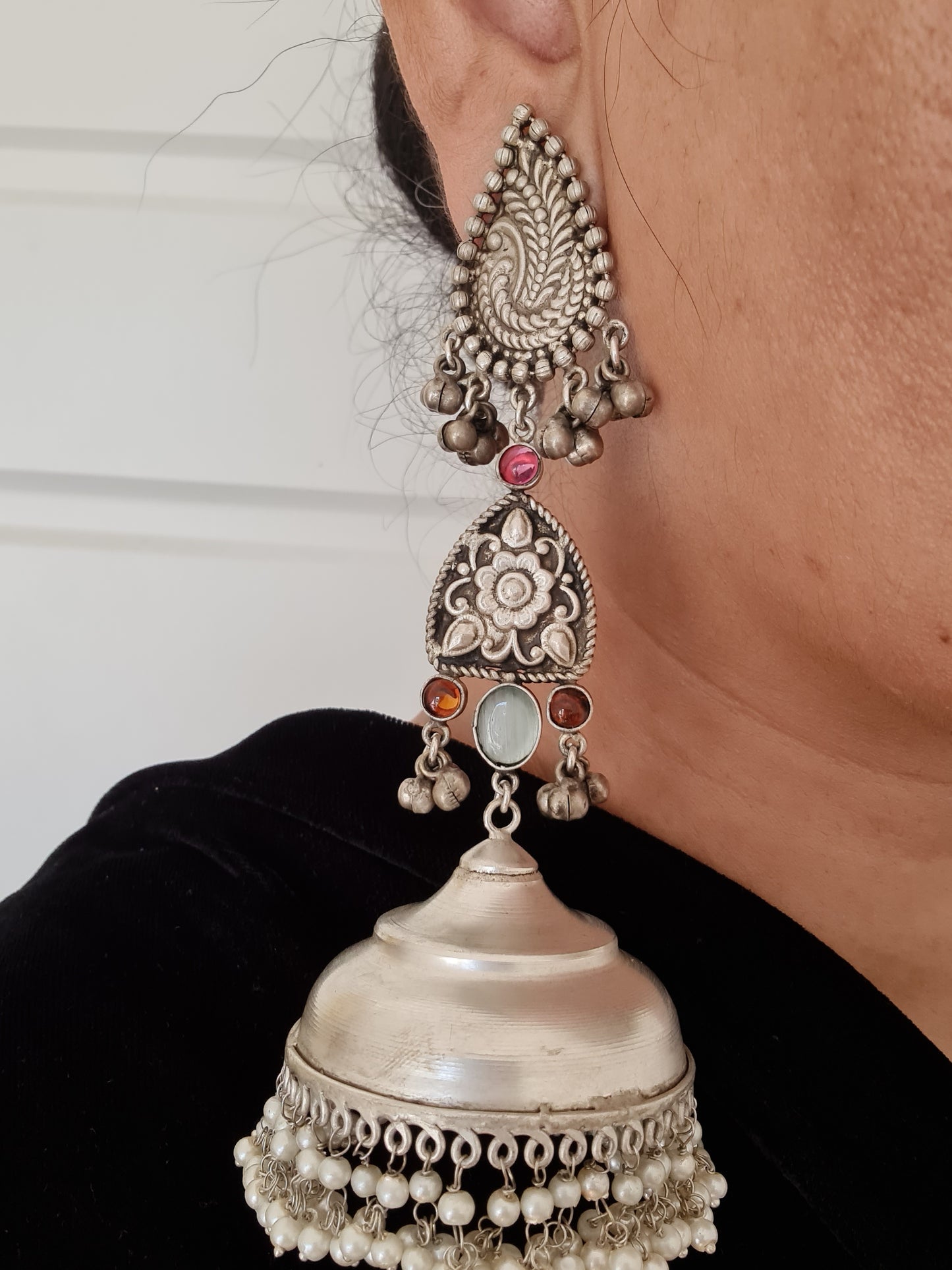 Sania oversized silver jhumka banjara