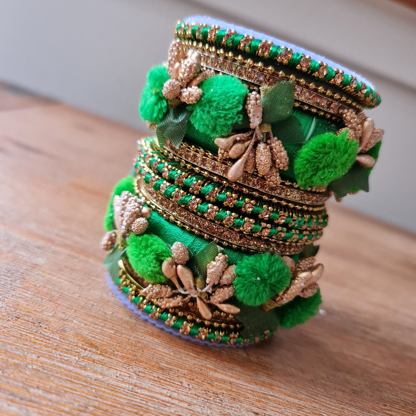 Green Metal flower Bangles