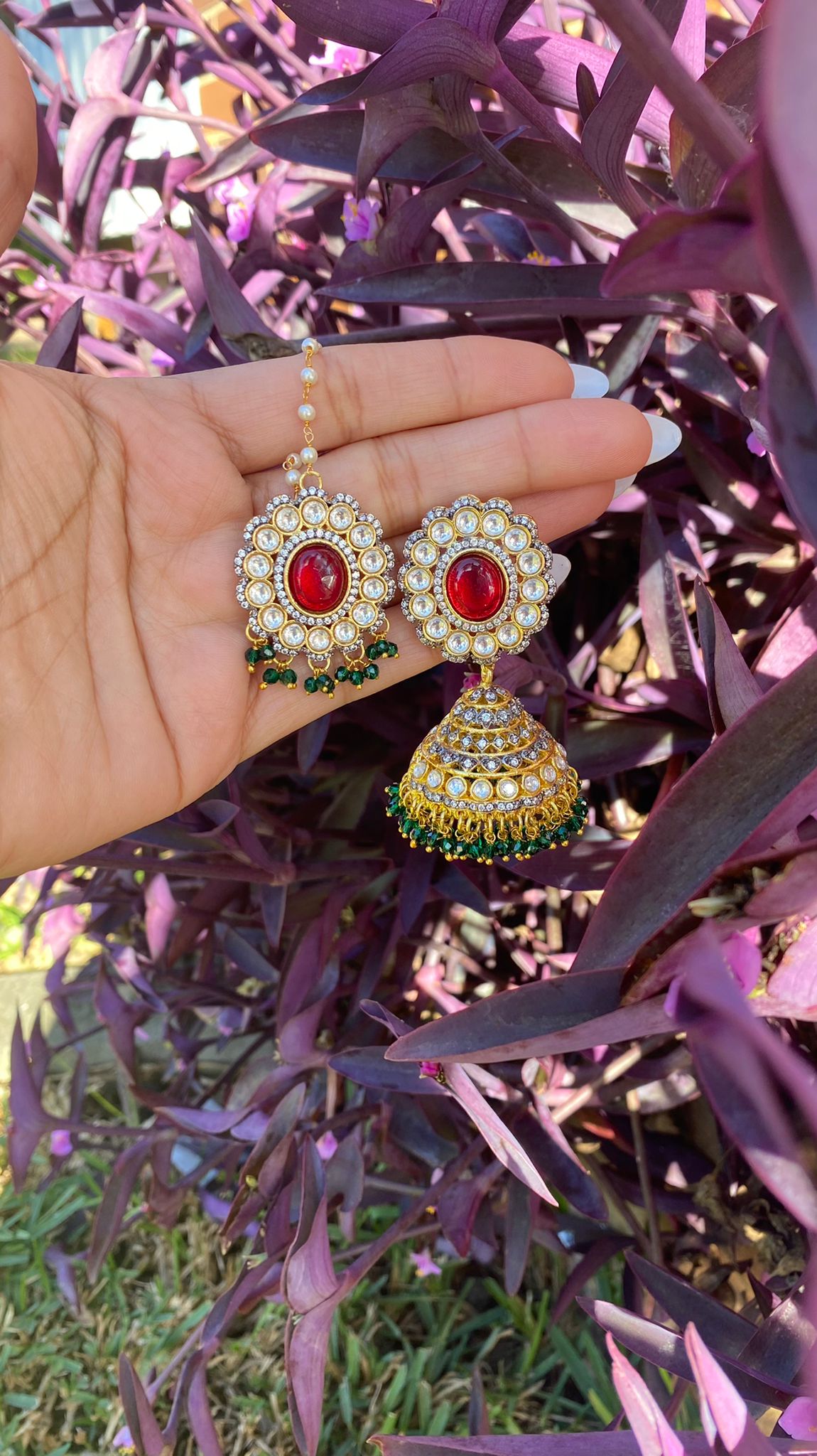 Uncut jhumka tikka dual tone