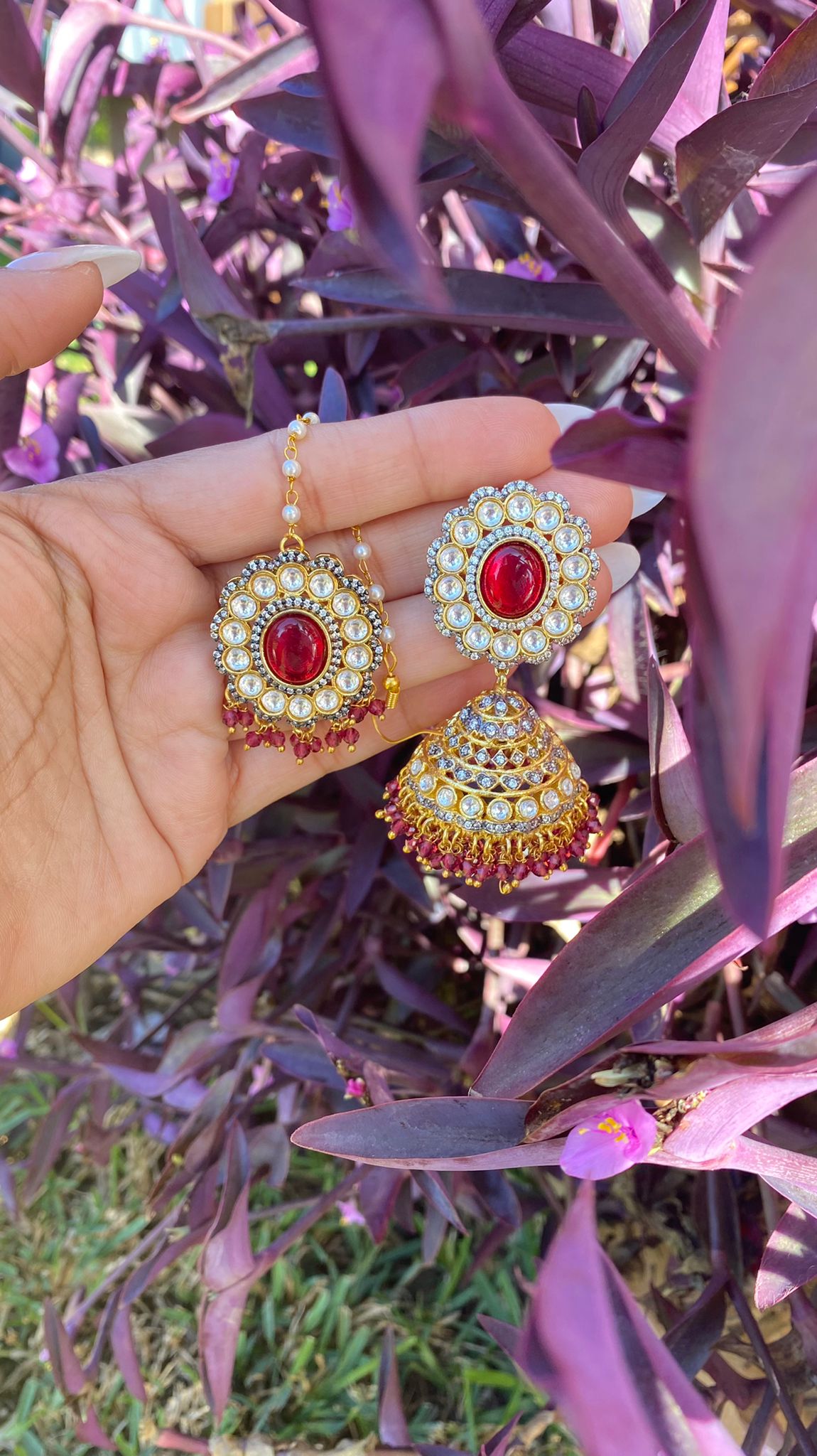 Uncut jhumka tikka dual tone