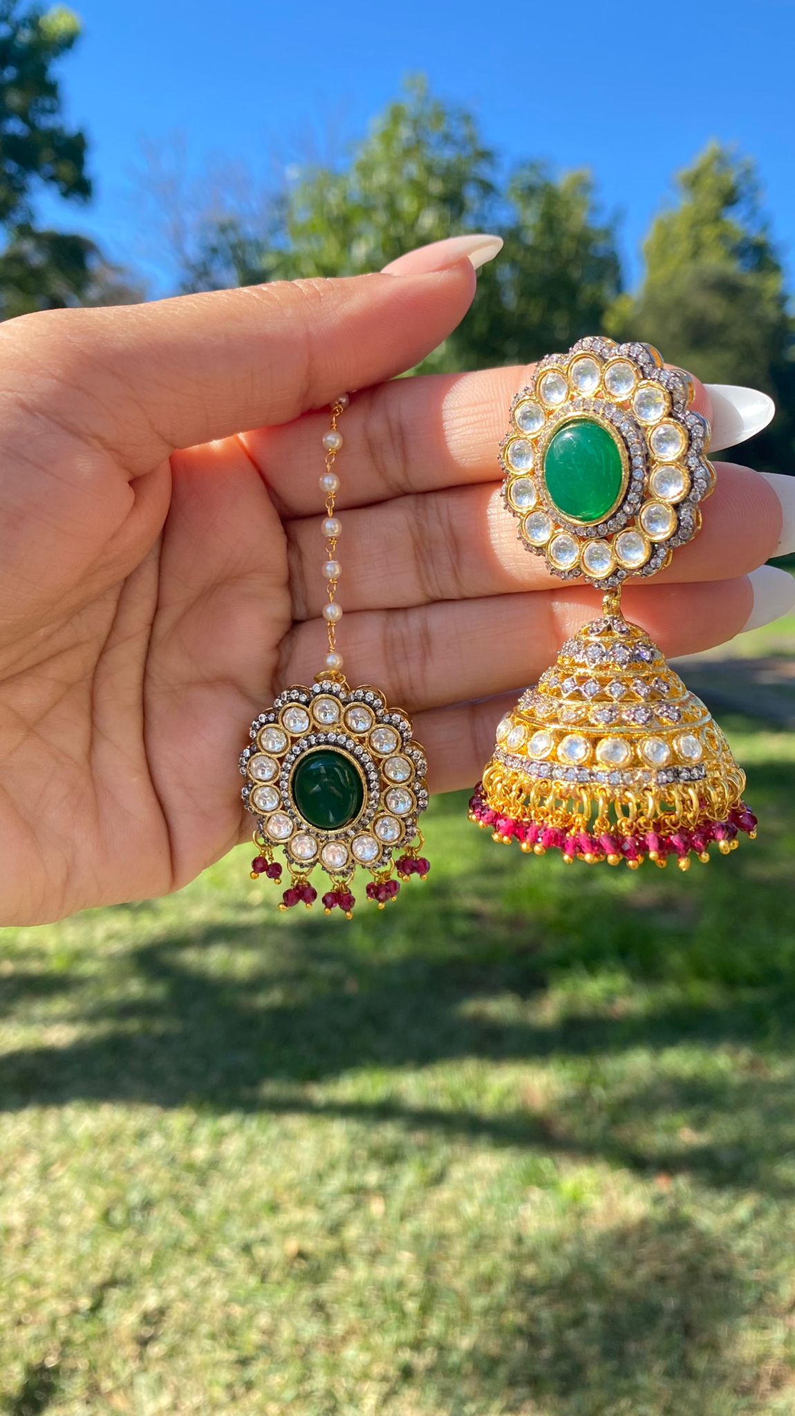 Uncut jhumka tikka dual tone