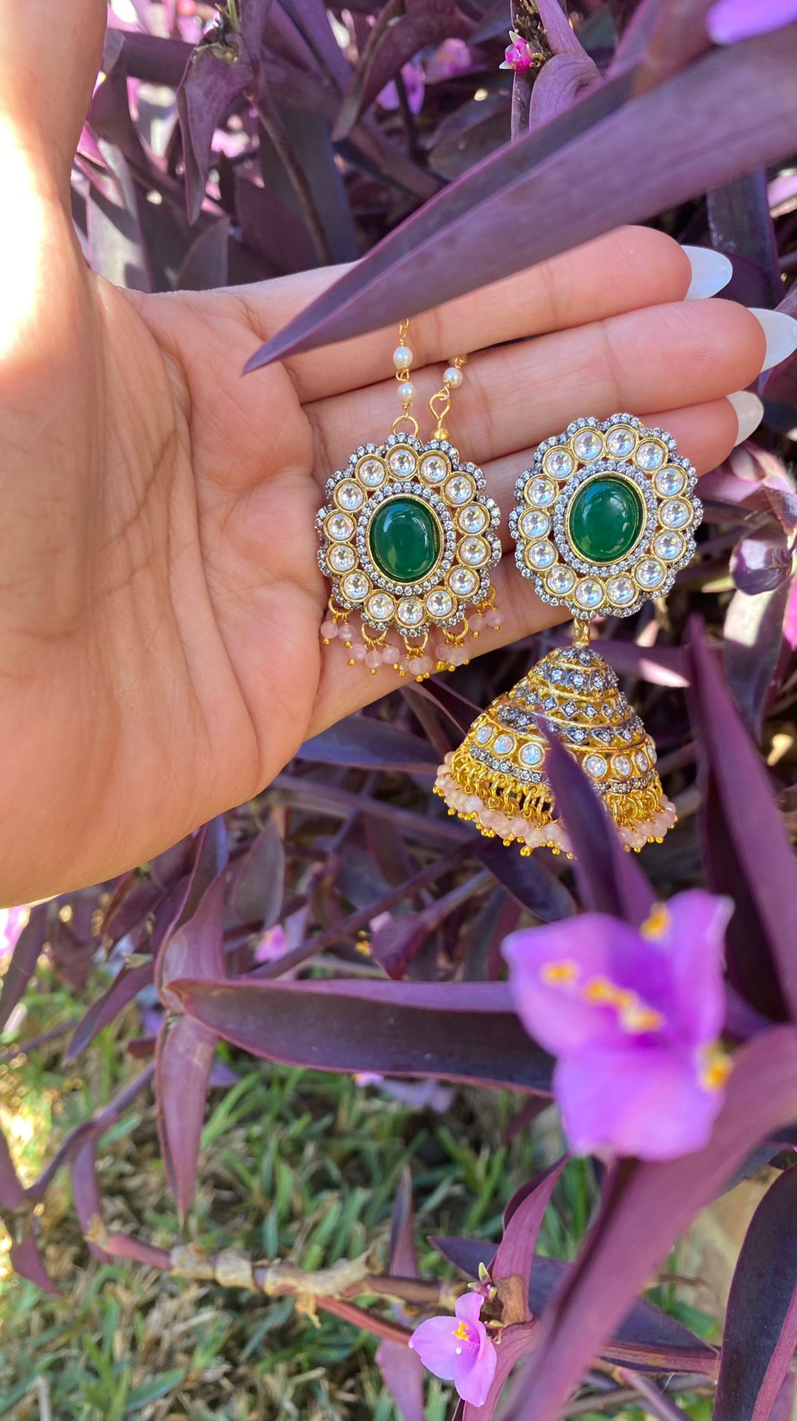 Uncut jhumka tikka dual tone