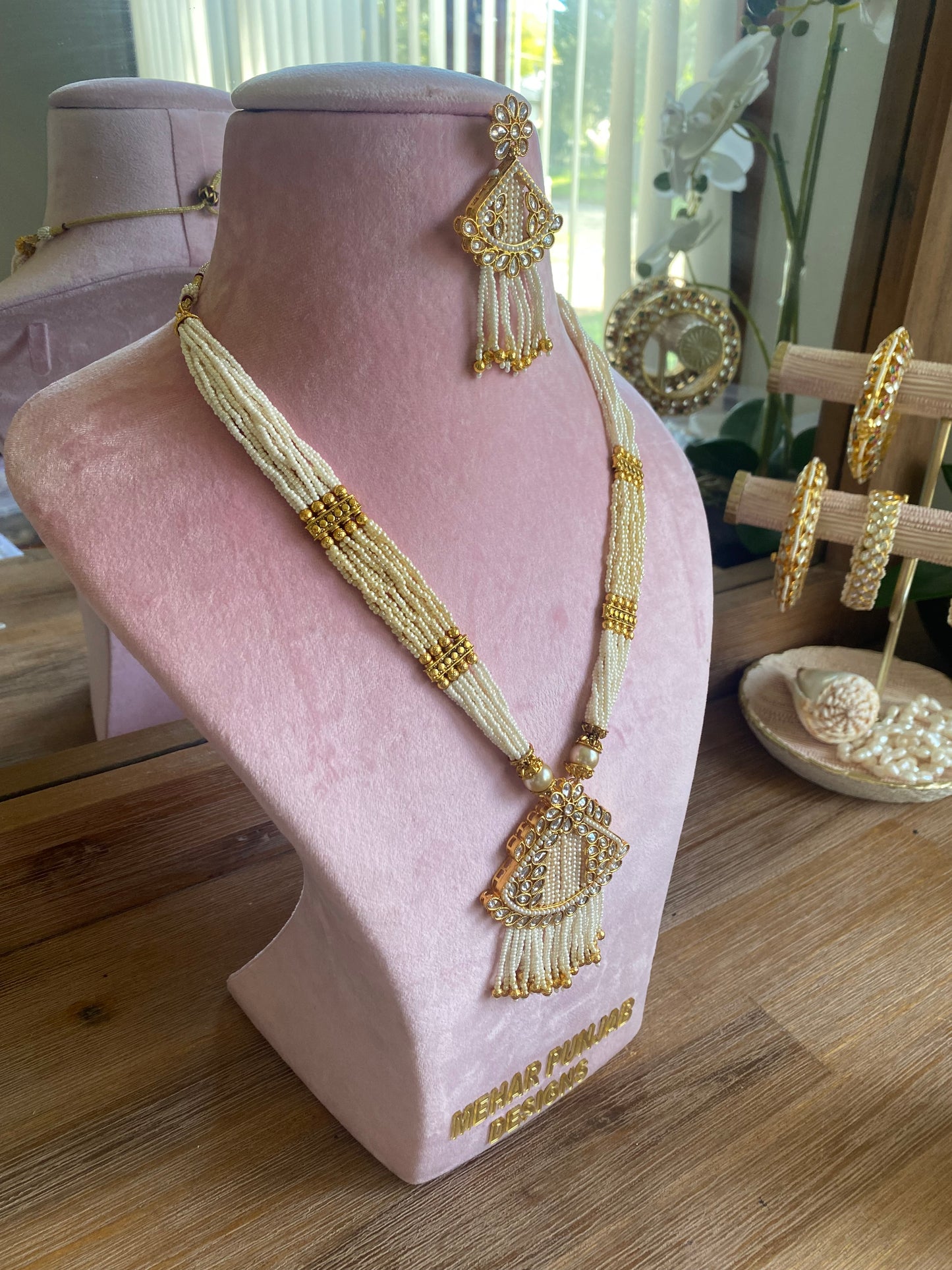 Long necklace rani haar polki golden