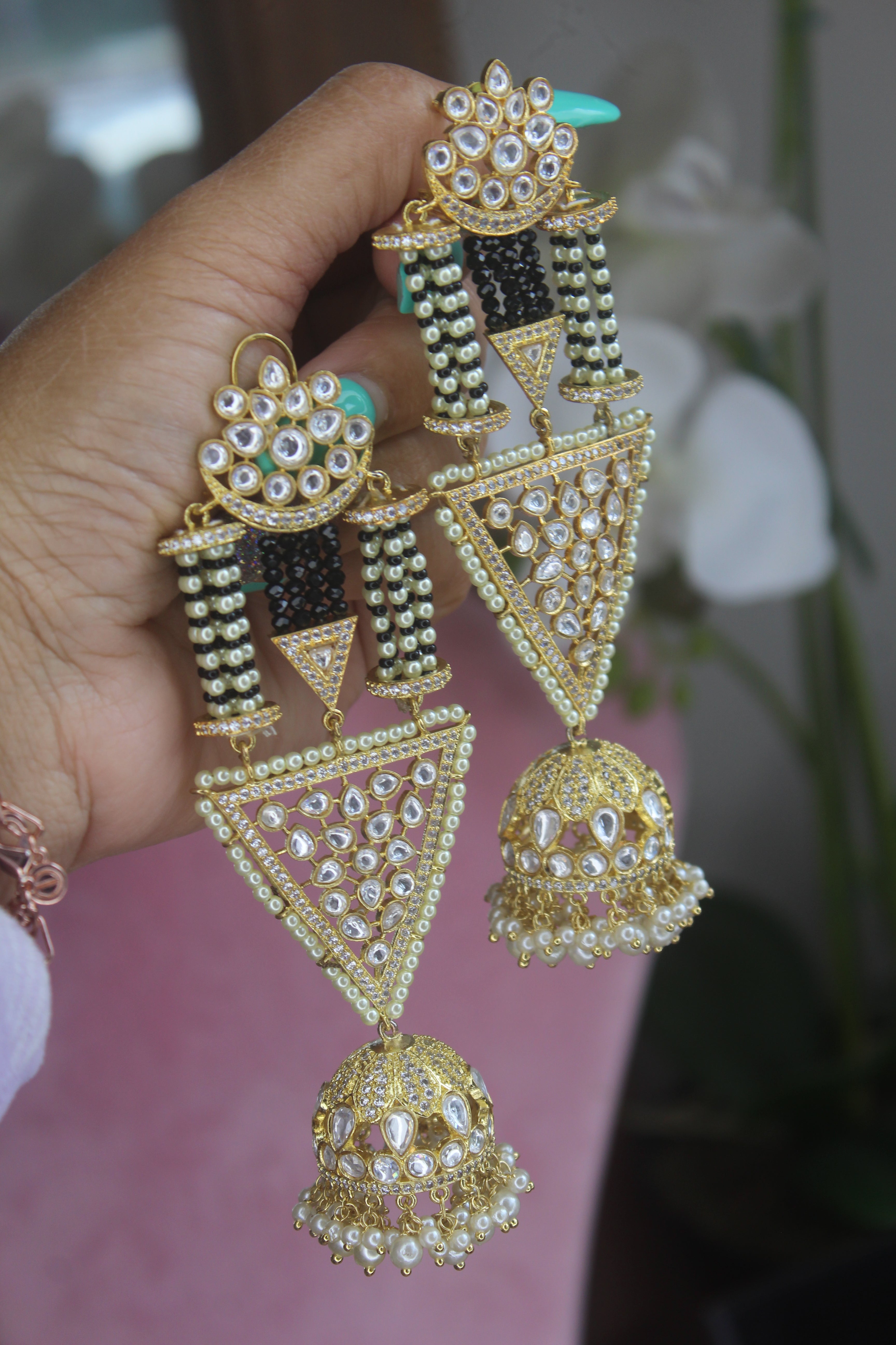 Black deals kundan earrings