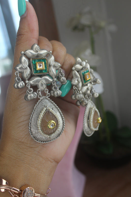 Banjara pachi fusion earrings green peach