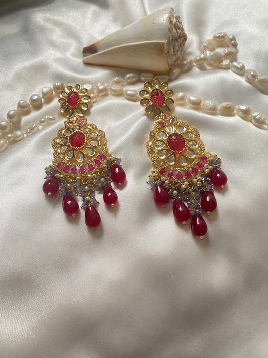 Zannat uncut earrings statement ruby