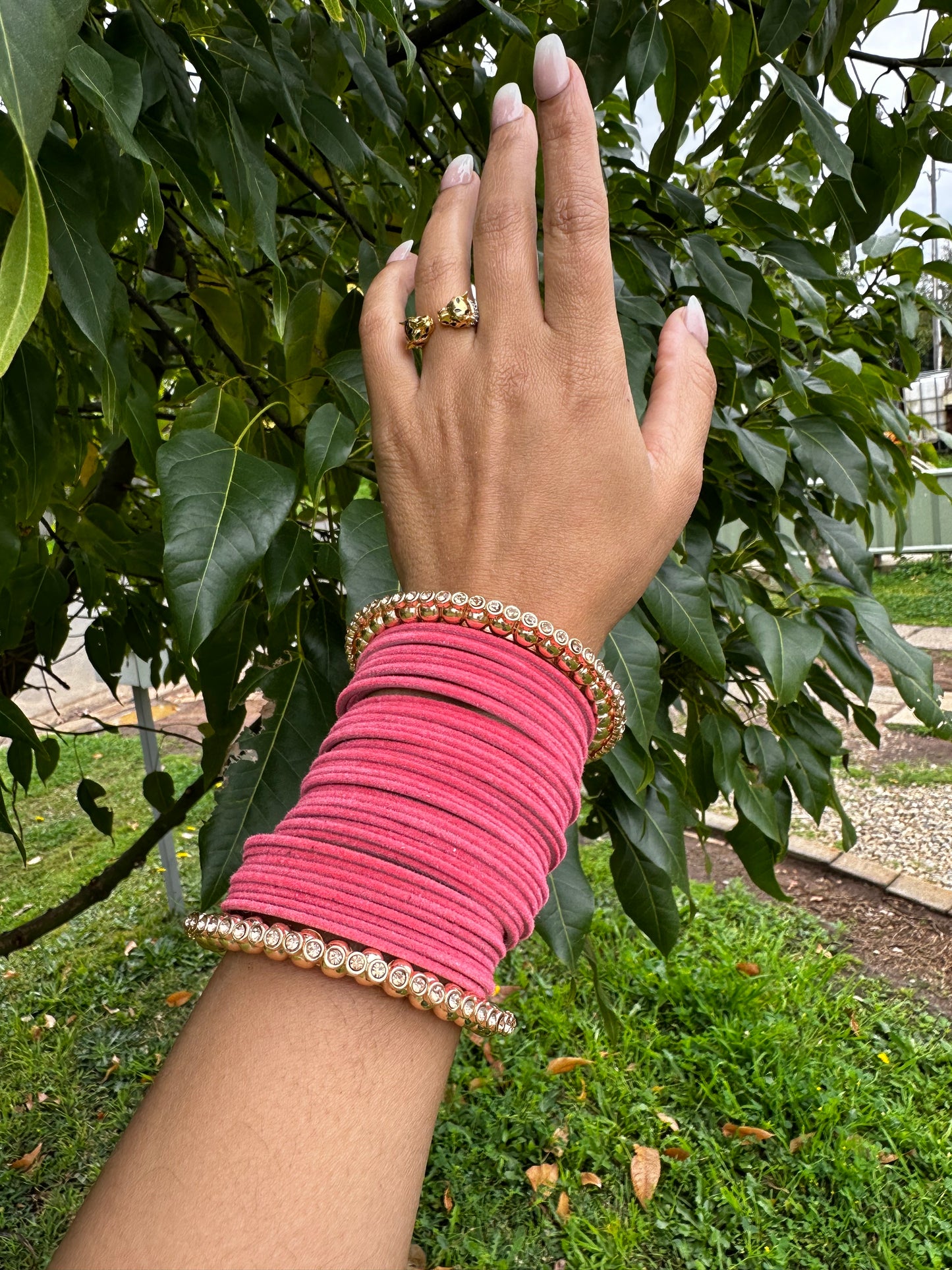 carrot pink Metal velvet Bangles