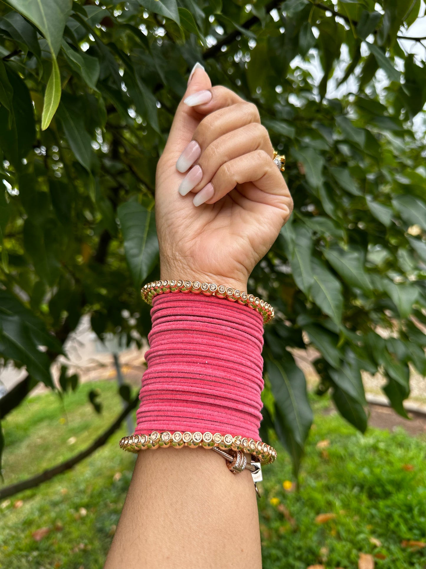 carrot pink Metal velvet Bangles