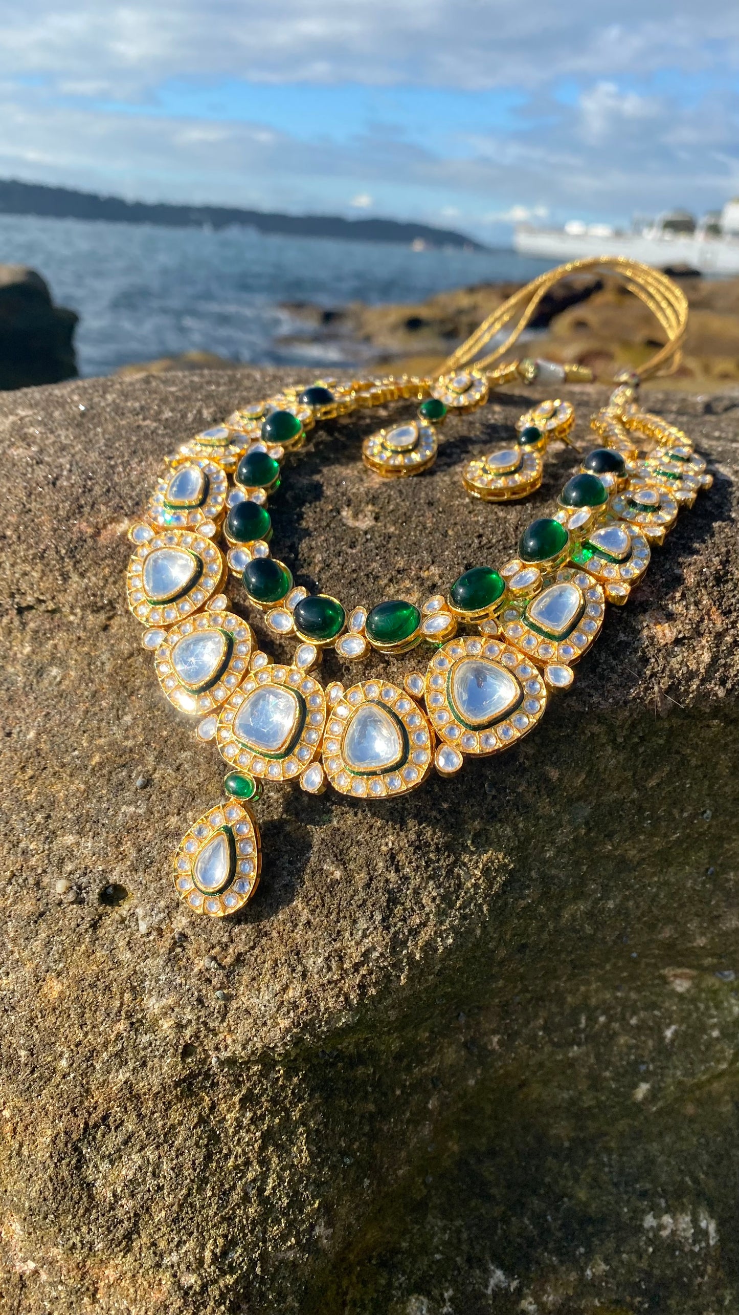 RAAVI uncut polki necklace double line Green perfect for bride