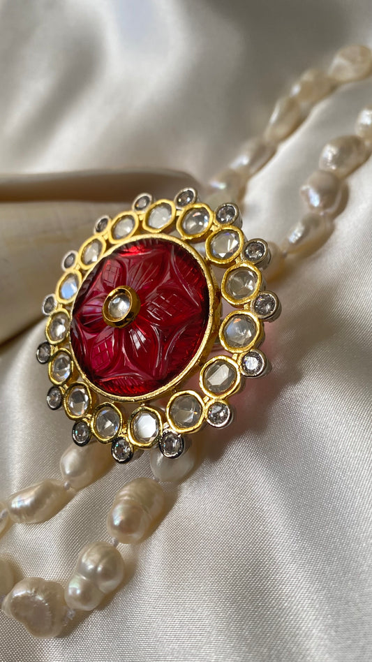 uncut kundan oversized adjustable ring ruby