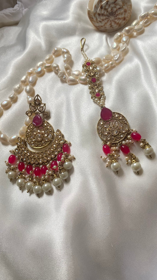 Reverse AD tikka and earring raani pink