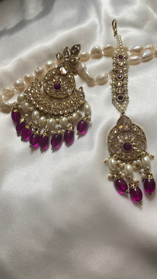 Reverse AD tikka and earring purple