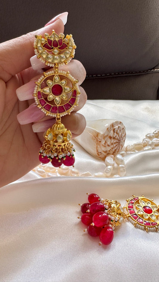 Pachi kundan hot pink jhumka