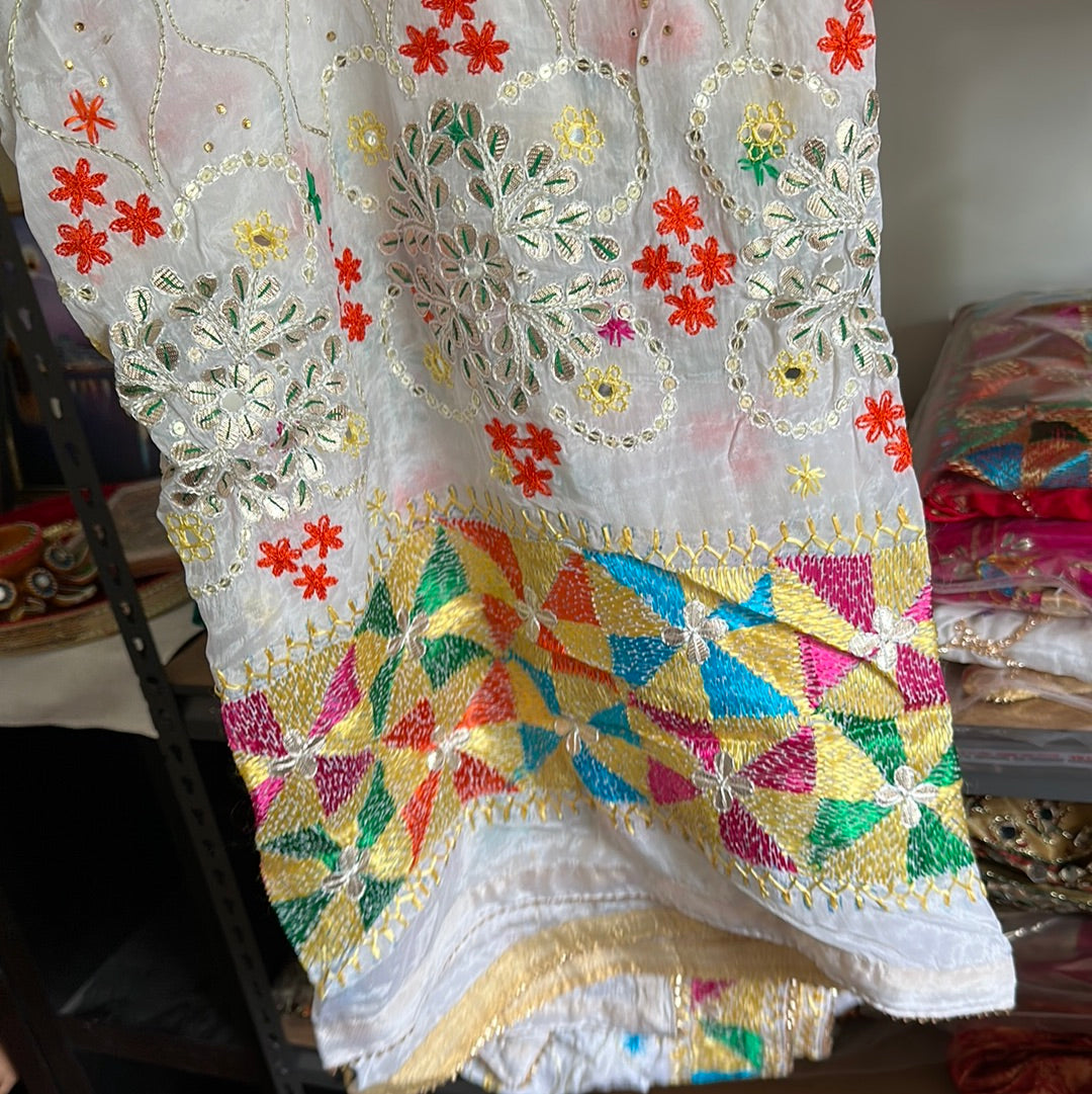 White multi Phulkari Dupatta