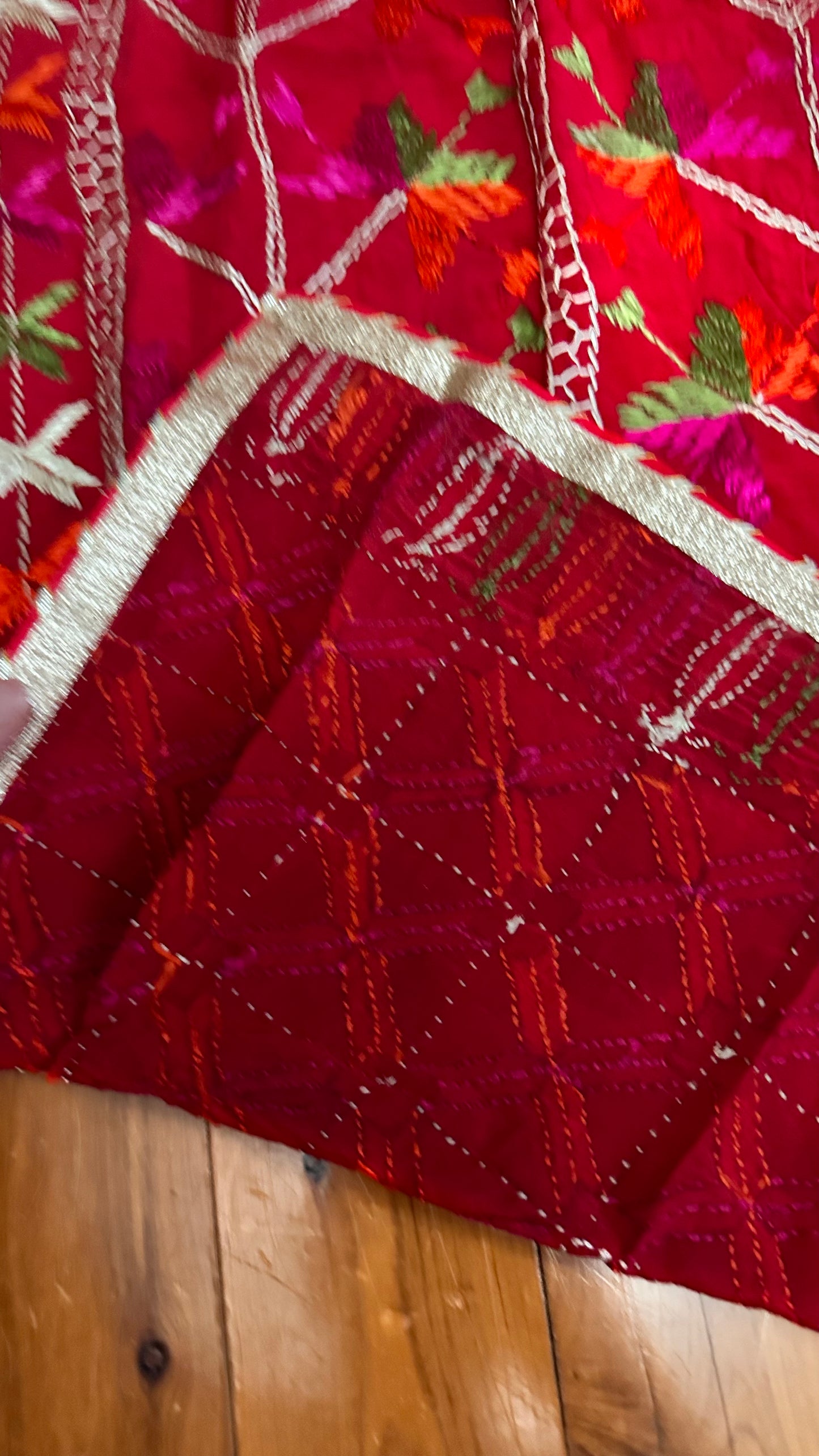 Pure chinon phulkari dupatta