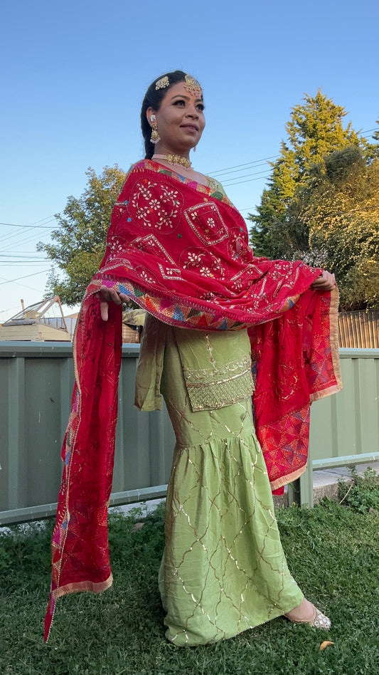 Red Phulkari Dupatta