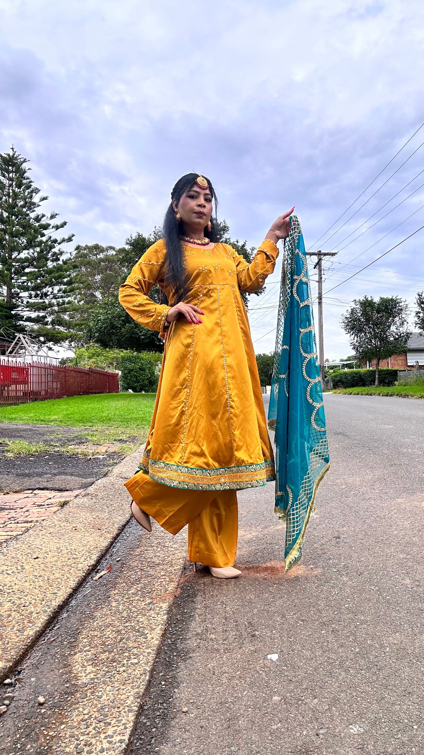 Katan silk Pakistani anarkali gown with dupatta