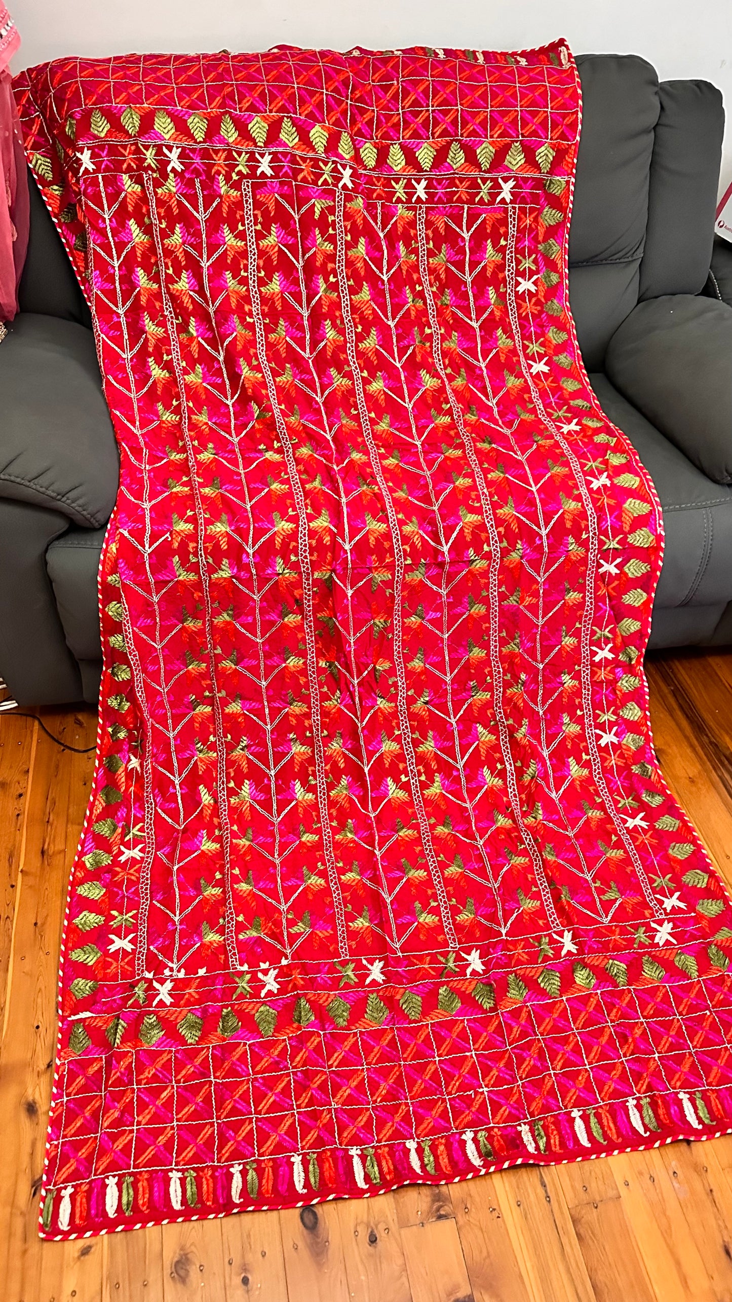 Pure chinon phulkari dupatta