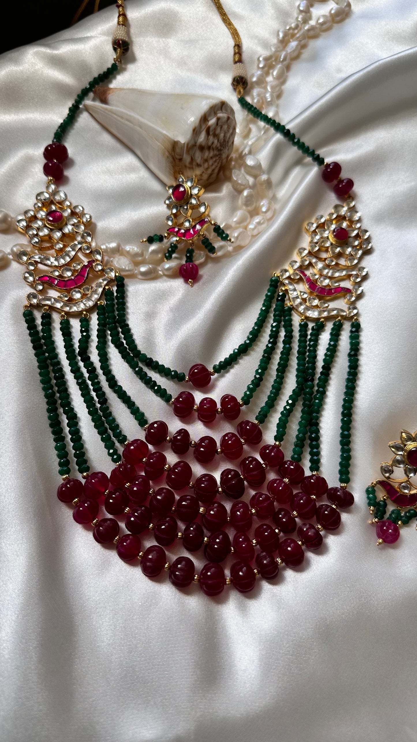 Pachi kundan long necklace