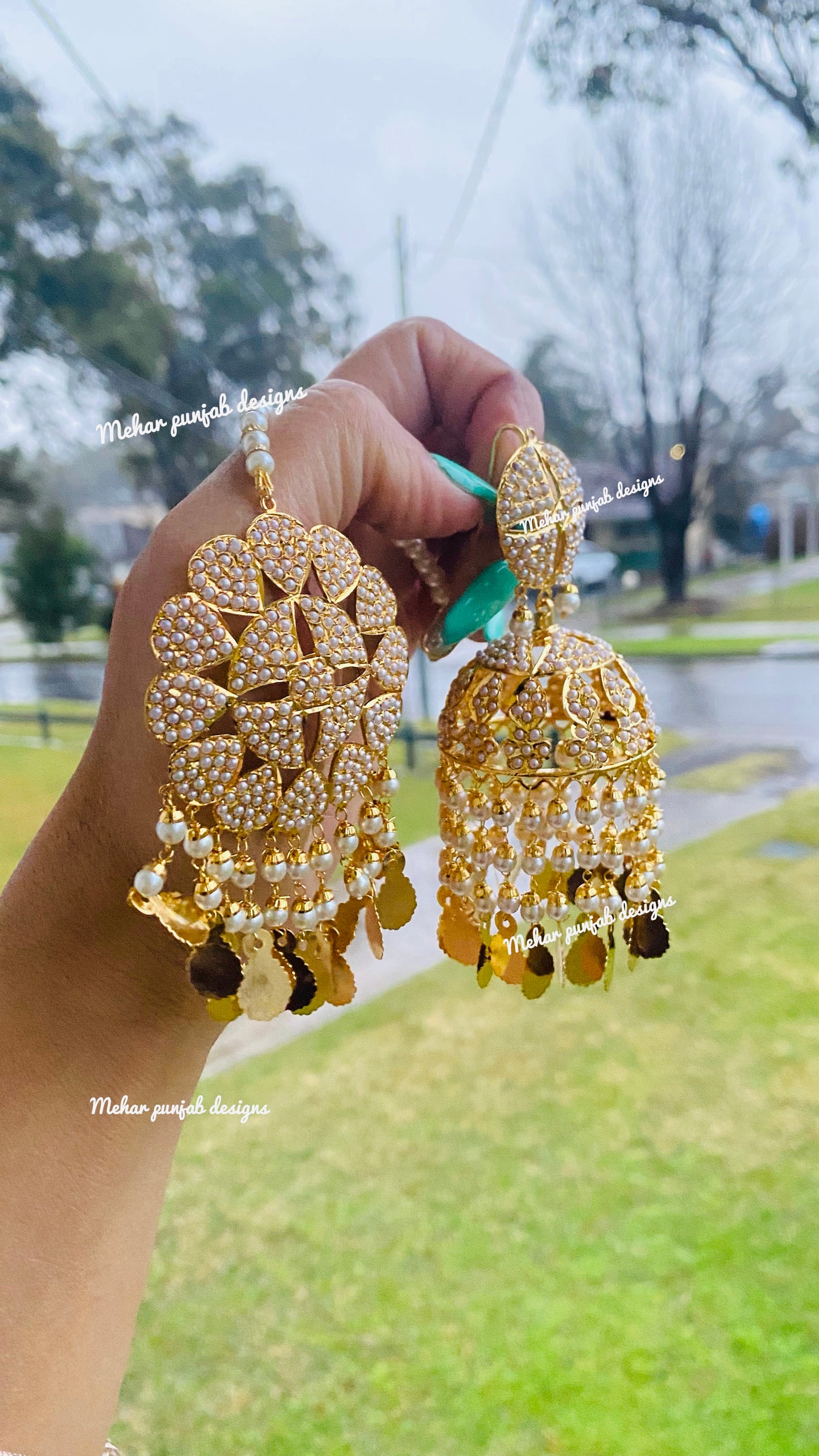 Gulab real jadau jhumka and tikka