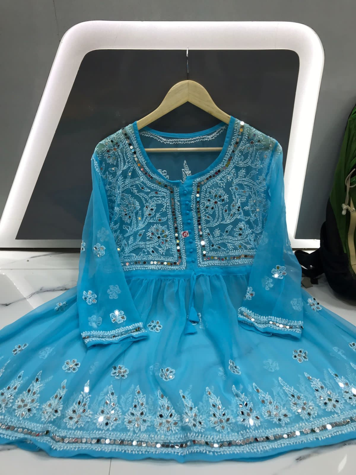 Blue short kurti with mirror